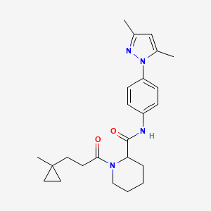 molecular formula C24H32N4O2 B5954751 N-[4-(3,5-dimethyl-1H-pyrazol-1-yl)phenyl]-1-[3-(1-methylcyclopropyl)propanoyl]-2-piperidinecarboxamide 