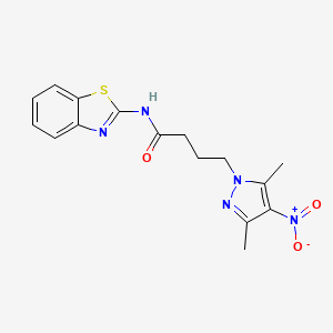 molecular formula C16H17N5O3S B5954773 N-(1,3-benzothiazol-2-yl)-4-(3,5-dimethyl-4-nitro-1H-pyrazol-1-yl)butanamide 
