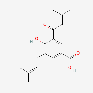 molecular formula C17H20O4 B595539 4-Hydroxy-3-(3-methyl-2-butenoyl)-5-(3-methyl-2-butenyl)benzoic acid CAS No. 155051-85-7