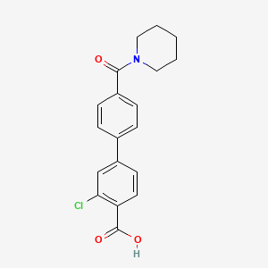 molecular formula C19H18ClNO3 B595540 2-Chloro-4-[4-(piperidine-1-carbonyl)phenyl]benzoic acid CAS No. 1261981-60-5