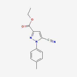 molecular formula C14H13N3O2 B595762 Ethyl 5-cyano-1-(p-tolyl)-1H-pyrazole-3-carboxylate CAS No. 121434-51-3