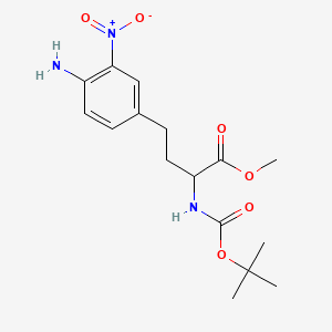 molecular formula C16H23N3O6 B595827 4-Amino-alpha-[[(tert-butoxy)carbonyl]amino]-3-nitrobenzenebutanoic acid methyl ester CAS No. 1214161-73-5