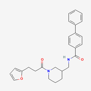 molecular formula C26H28N2O3 B5959342 N-({1-[3-(2-furyl)propanoyl]-3-piperidinyl}methyl)-4-biphenylcarboxamide 