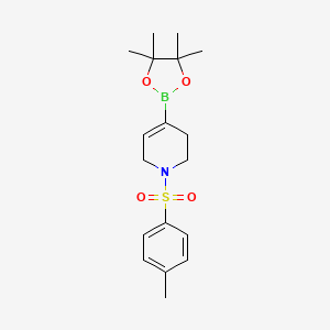 molecular formula C18H26BNO4S B596038 4-(4,4,5,5-Tetramethyl-1,3,2-dioxaborolan-2-yl)-1-tosyl-1,2,3,6-tetrahydropyridine CAS No. 1256360-46-9