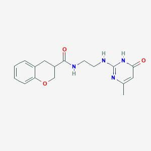 molecular formula C17H20N4O3 B5960554 N-{2-[(4-methyl-6-oxo-1,6-dihydropyrimidin-2-yl)amino]ethyl}chromane-3-carboxamide 