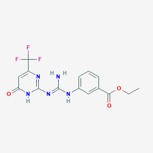 molecular formula C15H14F3N5O3 B5960754 ethyl 3-[[(E)-N'-[6-oxo-4-(trifluoromethyl)-1H-pyrimidin-2-yl]carbamimidoyl]amino]benzoate 
