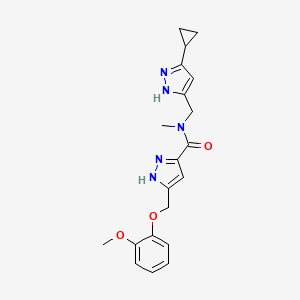 molecular formula C20H23N5O3 B5960785 N-[(5-cyclopropyl-1H-pyrazol-3-yl)methyl]-5-[(2-methoxyphenoxy)methyl]-N-methyl-1H-pyrazole-3-carboxamide 