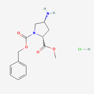 molecular formula C14H19ClN2O4 B596081 (2R,4R)-1-Benzyl 2-methyl 4-aminopyrrolidine-1,2-dicarboxylate hydrochloride CAS No. 1217457-41-4