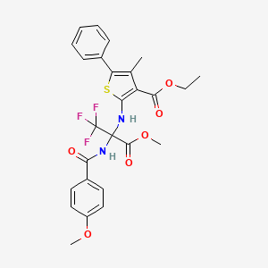 molecular formula C26H25F3N2O6S B5960836 ETHYL 4-METHYL-5-PHENYL-2-({1,1,1-TRIFLUORO-3-METHOXY-2-[(4-METHOXYPHENYL)FORMAMIDO]-3-OXOPROPAN-2-YL}AMINO)THIOPHENE-3-CARBOXYLATE 
