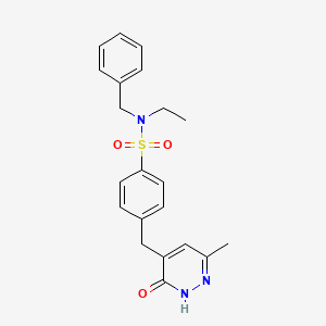 molecular formula C21H23N3O3S B5960889 N-benzyl-N-ethyl-4-[(6-methyl-3-oxo-2,3-dihydropyridazin-4-yl)methyl]benzenesulfonamide 