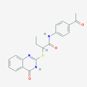 molecular formula C20H19N3O3S B5961394 N-(4-acetylphenyl)-2-[(4-oxo-3,4-dihydroquinazolin-2-yl)sulfanyl]butanamide 