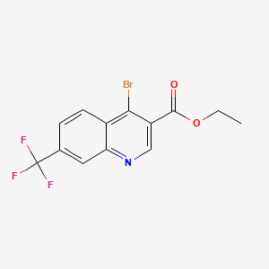 molecular formula C13H9BrF3NO2 B596150 Ethyl 4-bromo-7-(trifluoromethyl)quinoline-3-carboxylate CAS No. 1242260-62-3