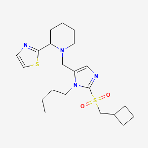 molecular formula C21H32N4O2S2 B5961518 2-[1-[[3-Butyl-2-(cyclobutylmethylsulfonyl)imidazol-4-yl]methyl]piperidin-2-yl]-1,3-thiazole 