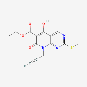 molecular formula C14H13N3O4S B596154 Ethyl 5-hydroxy-2-(methylthio)-7-oxo-8-(prop-2-ynyl)-7,8-dihydropyrido[2,3-D]pyrimidine-6-carboxylate CAS No. 1253791-05-7