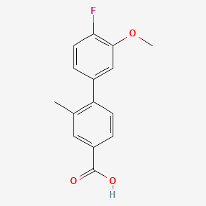 molecular formula C15H13FO3 B596186 4-(4-Fluoro-3-methoxyphenyl)-3-methylbenzoic acid CAS No. 1261998-28-0