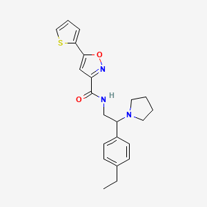 molecular formula C22H25N3O2S B5961958 N-[2-(4-ethylphenyl)-2-(pyrrolidin-1-yl)ethyl]-5-(thiophen-2-yl)-1,2-oxazole-3-carboxamide 