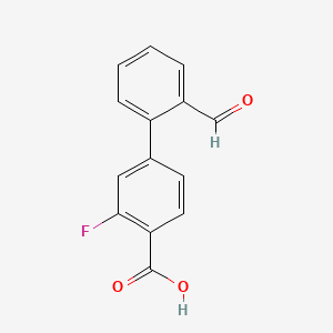 molecular formula C14H9FO3 B596262 2-Fluoro-4-(2-formylphenyl)benzoic acid CAS No. 1261945-86-1