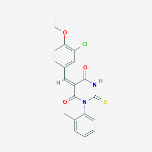 molecular formula C20H17ClN2O3S B5962977 (5E)-5-(3-chloro-4-ethoxybenzylidene)-1-(2-methylphenyl)-2-thioxodihydropyrimidine-4,6(1H,5H)-dione 