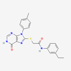 molecular formula C22H21N5O2S B5963039 N-(3-ethylphenyl)-2-{[9-(4-methylphenyl)-6-oxo-6,9-dihydro-1H-purin-8-yl]sulfanyl}acetamide 