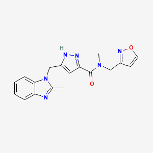 molecular formula C18H18N6O2 B5963416 N-methyl-5-[(2-methylbenzimidazol-1-yl)methyl]-N-(1,2-oxazol-3-ylmethyl)-1H-pyrazole-3-carboxamide 