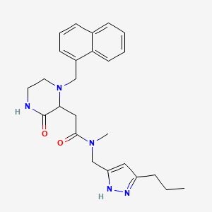 molecular formula C25H31N5O2 B5963603 N-methyl-2-[1-(naphthalen-1-ylmethyl)-3-oxopiperazin-2-yl]-N-[(3-propyl-1H-pyrazol-5-yl)methyl]acetamide 