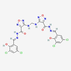 molecular formula C21H14Cl4N10O6 B5964585 N-[(E)-(3,5-dichloro-2-hydroxyphenyl)methylideneamino]-4-[[[4-[[(E)-(3,5-dichloro-2-hydroxyphenyl)methylideneamino]carbamoyl]-1,2,5-oxadiazol-3-yl]amino]methylamino]-1,2,5-oxadiazole-3-carboxamide 