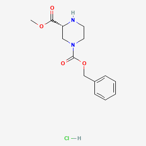 molecular formula C14H19ClN2O4 B596470 (R)-1-Benzyl 3-methyl piperazine-1,3-dicarboxylate hydrochloride CAS No. 1217442-12-0
