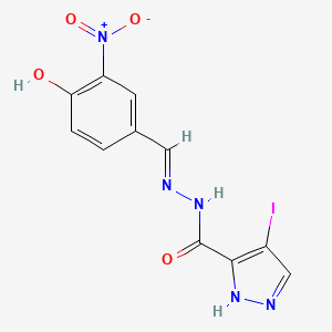 molecular formula C11H8IN5O4 B5964715 N-[(E)-(4-hydroxy-3-nitrophenyl)methylideneamino]-4-iodo-1H-pyrazole-5-carboxamide 