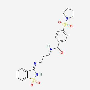 molecular formula C21H24N4O5S2 B5965463 N-{3-[(1,1-DIOXO-1??,2-BENZOTHIAZOL-3-YL)AMINO]PROPYL}-4-(PYRROLIDINE-1-SULFONYL)BENZAMIDE 