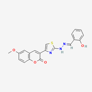 molecular formula C20H15N3O4S B5965526 3-[2-[(2E)-2-[(2-hydroxyphenyl)methylene]hydrazino]thiazol-4-yl]-6-methoxy-chromen-2-one 