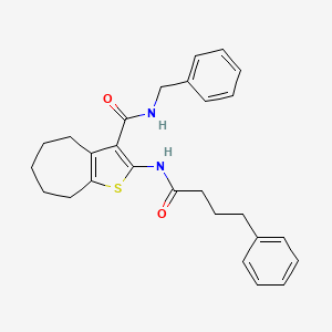 molecular formula C27H30N2O2S B5965822 N-BENZYL-2-(4-PHENYLBUTANAMIDO)-4H5H6H7H8H-CYCLOHEPTA[B]THIOPHENE-3-CARBOXAMIDE 