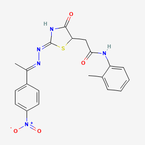 molecular formula C20H19N5O4S B5966846 N-(2-methylphenyl)-2-[(2Z)-2-[(E)-1-(4-nitrophenyl)ethylidenehydrazinylidene]-4-oxo-1,3-thiazolidin-5-yl]acetamide 