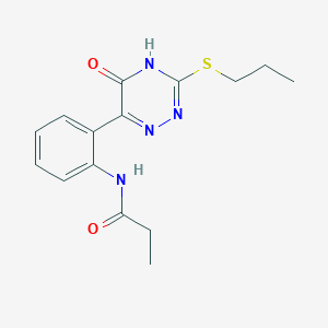 molecular formula C15H18N4O2S B5967799 N-(2-(5-Hydroxy-3-(propylthio)-1,2,4-triazin-6-yl)phenyl)propionamide 