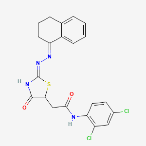 molecular formula C21H18Cl2N4O2S B5968796 N-(2,4-dichlorophenyl)-2-{(2Z)-2-[(2E)-3,4-dihydronaphthalen-1(2H)-ylidenehydrazinylidene]-4-hydroxy-2,5-dihydro-1,3-thiazol-5-yl}acetamide 
