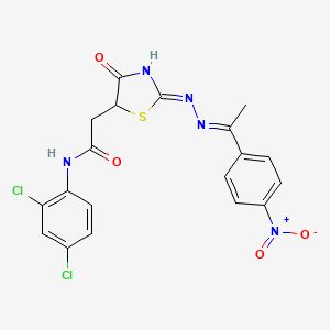molecular formula C19H15Cl2N5O4S B5969138 N-(2,4-dichlorophenyl)-2-(4-hydroxy-2-{[1-(4-nitrophenyl)ethylidene]hydrazono}-2,5-dihydro-1,3-thiazol-5-yl)acetamide 