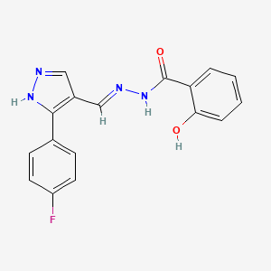 molecular formula C17H13FN4O2 B5969651 N'-[(E)-[3-(4-Fluorophenyl)-1H-pyrazol-4-YL]methylidene]-2-hydroxybenzohydrazide 