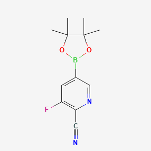 molecular formula C12H14BFN2O2 B596968 3-Fluoro-5-(4,4,5,5-tetramethyl-1,3,2-dioxaborolan-2-yl)picolinonitrile CAS No. 1356066-65-3