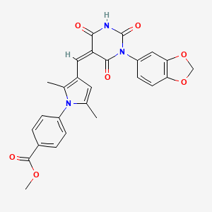 molecular formula C26H21N3O7 B5970282 METHYL 4-(3-{[(5Z)-1-(2H-1,3-BENZODIOXOL-5-YL)-2,4,6-TRIOXO-1,3-DIAZINAN-5-YLIDENE]METHYL}-2,5-DIMETHYL-1H-PYRROL-1-YL)BENZOATE 