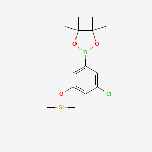 molecular formula C18H30BClO3Si B597124 tert-Butyl(3-chloro-5-(4,4,5,5-tetramethyl-1,3,2-dioxaborolan-2-yl)phenoxy)dimethylsilane CAS No. 1218789-46-8
