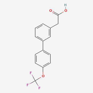 molecular formula C15H11F3O3 B597130 {3-[4-(Trifluoromethoxy)phenyl]phenyl}acetic acid CAS No. 1224742-16-8