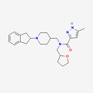 molecular formula C25H34N4O2 B5971304 N-[[1-(2,3-dihydro-1H-inden-2-yl)piperidin-4-yl]methyl]-5-methyl-N-(oxolan-2-ylmethyl)-1H-pyrazole-3-carboxamide 