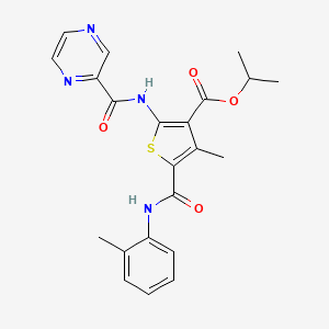 molecular formula C22H22N4O4S B5971557 PROPAN-2-YL 4-METHYL-5-[(2-METHYLPHENYL)CARBAMOYL]-2-(PYRAZINE-2-AMIDO)THIOPHENE-3-CARBOXYLATE 