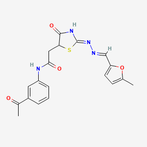 molecular formula C19H18N4O4S B5971965 N-(3-acetylphenyl)-2-[(2Z)-2-[(E)-(5-methylfuran-2-yl)methylidenehydrazinylidene]-4-oxo-1,3-thiazolidin-5-yl]acetamide 