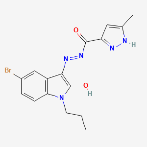 molecular formula C16H16BrN5O2 B5972380 N'-[(3Z)-5-BROMO-2-OXO-1-PROPYLINDOL-3-YLIDENE]-5-METHYL-2H-PYRAZOLE-3-CARBOHYDRAZIDE 