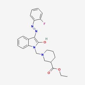 molecular formula C23H25FN4O3 B5972458 ETHYL 1-({3-[(E)-2-(2-FLUOROPHENYL)HYDRAZONO]-2-OXO-2,3-DIHYDRO-1H-INDOL-1-YL}METHYL)-3-PIPERIDINECARBOXYLATE 