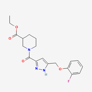 molecular formula C19H22FN3O4 B5972518 ethyl 1-[5-[(2-fluorophenoxy)methyl]-1H-pyrazole-3-carbonyl]piperidine-3-carboxylate 