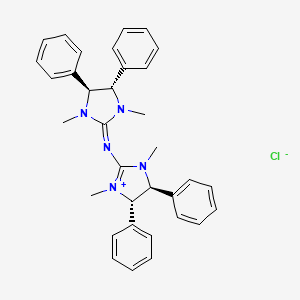 molecular formula C34H36ClN5 B597254 1H-Imidazolium, 2-[[(4S,5S)-1,3-dimethyl-4,5-diphenyl-2-imidazolidinylidene]amino]-4,5-dihydro-1,3-dimethyl-4,5-diphenyl-, chloride (1:1), (4S,5S)- CAS No. 1268449-00-8