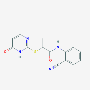 molecular formula C15H14N4O2S B5972690 N-(2-cyanophenyl)-2-[(4-methyl-6-oxo-1,6-dihydropyrimidin-2-yl)sulfanyl]propanamide 