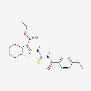 molecular formula C21H24N2O3S2 B5972969 Ethyl 2-({[(4-ethylphenyl)carbonyl]carbamothioyl}amino)-4,5,6,7-tetrahydro-1-benzothiophene-3-carboxylate 
