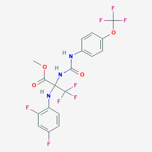 molecular formula C18H13F8N3O4 B5973139 METHYL 2-(2,4-DIFLUOROANILINO)-3,3,3-TRIFLUORO-2-({[4-(TRIFLUOROMETHOXY)ANILINO]CARBONYL}AMINO)PROPANOATE 